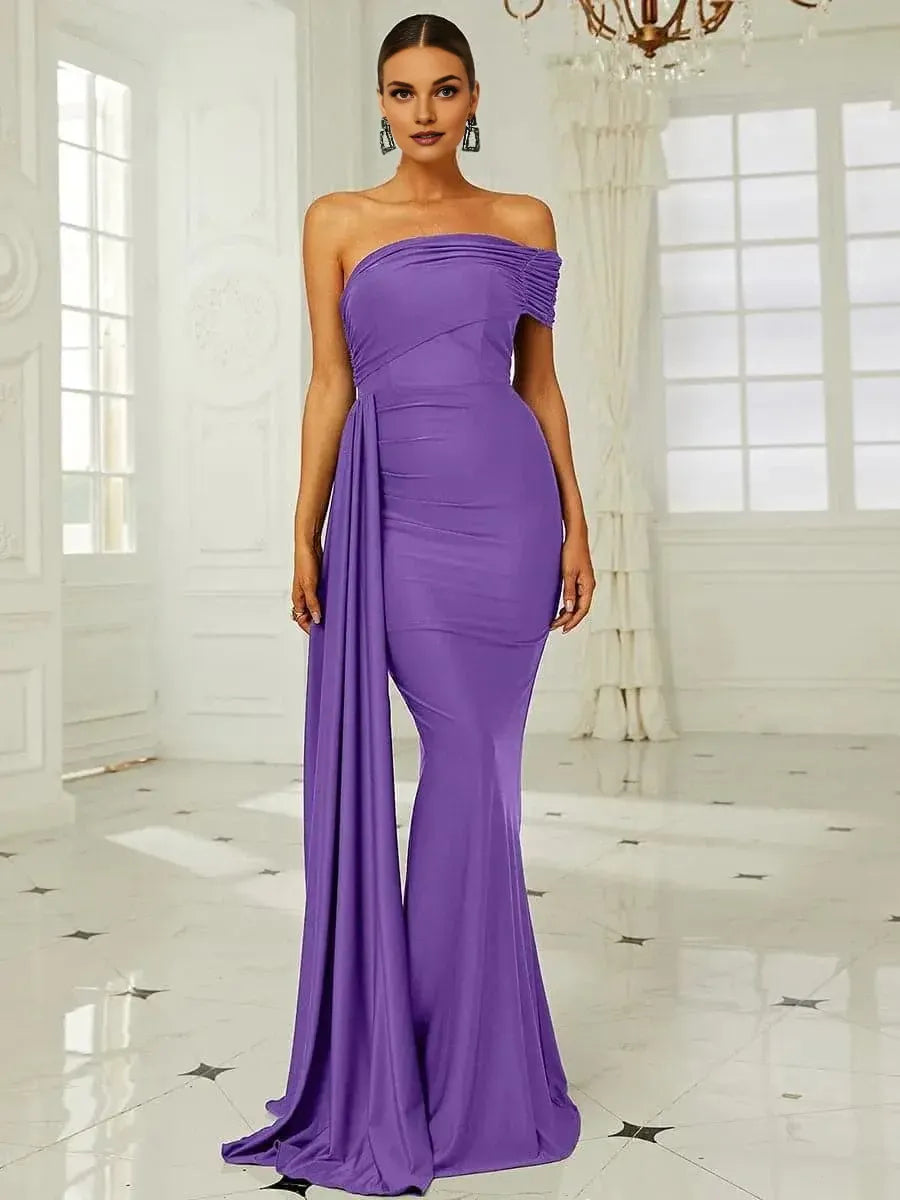 Modern Mermaid Off the Shoulder Sleeveless Backless Floor-Length Prom Dress
