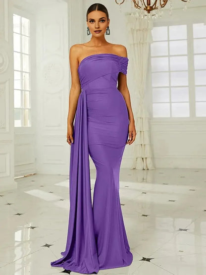 Modern Mermaid Off the Shoulder Sleeveless Backless Floor-Length Prom Dress