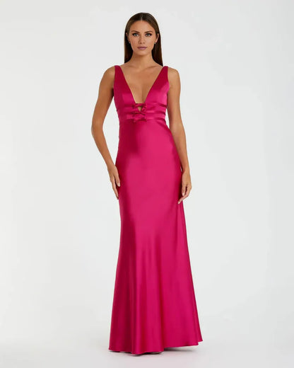 Modern Mermaid/Trumpet V Neck Sleeveless Backless Floor-Length Prom Dress