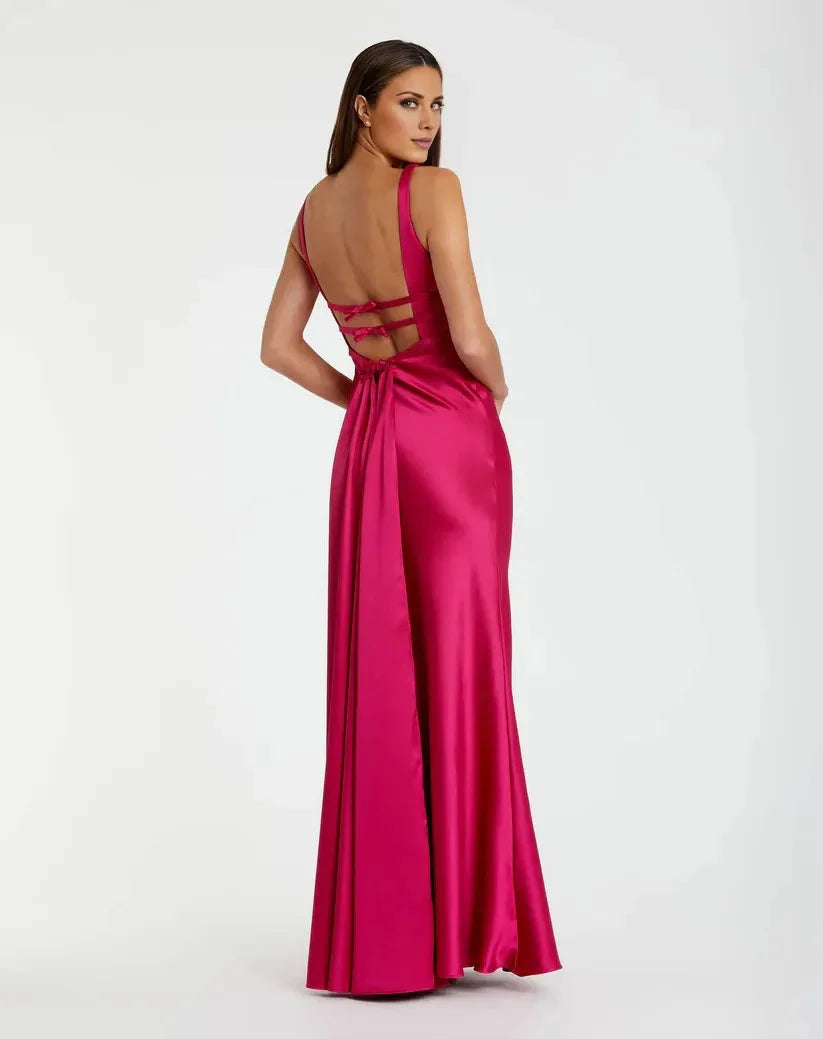 Modern Mermaid/Trumpet V Neck Sleeveless Backless Floor-Length Prom Dress