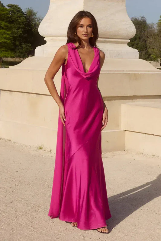 Modern Sheath/Column Cowl Neck Sleeveless Lace Up Floor-Length Evening Dress