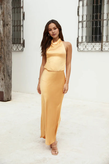 Modern Sheath/Column Halter Neck Sleeveless Backless Floor-Length Prom Dress