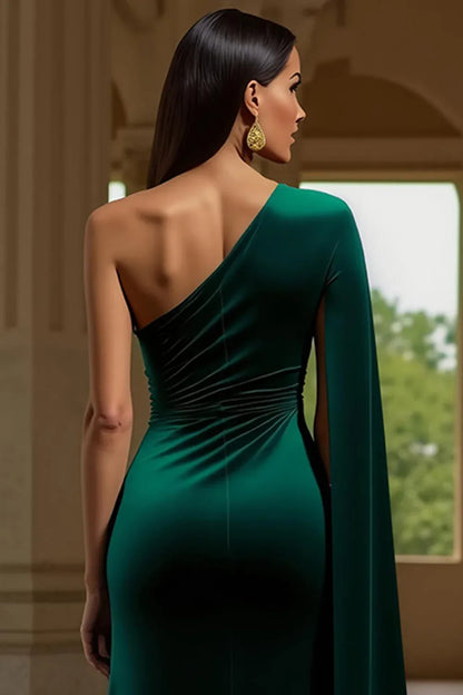 Modern Sheath/Column One Shoulder Sleeveless Velvet Floor-Length Evening Dress