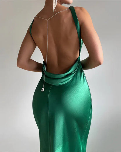 Modern Sheath/Column Boat Neck Sleeveless Satin Floor-Length Prom Dress