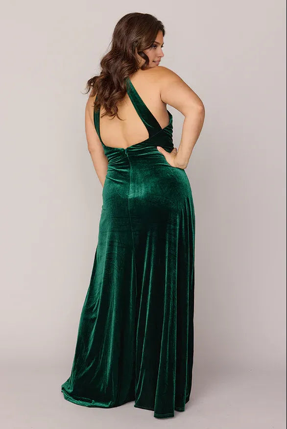 Modern Sheath High Neck Sleeveless Velvet Floor-Length Plus Size Prom Dress