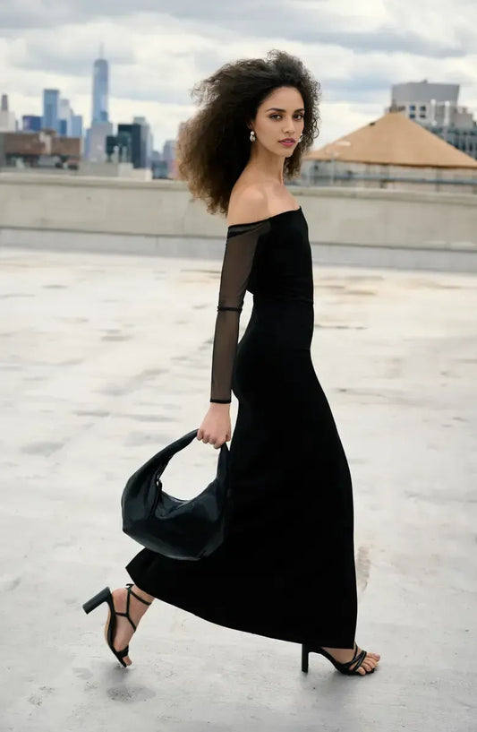 Modern Sheath Off the Shoulder Long Sleeve Backless Floor-Length Prom Dress