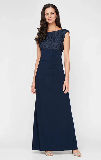 Modern Sheath Scoop Neck Cap Sleeve Satin Floor-Length Mother of the Bride Dress