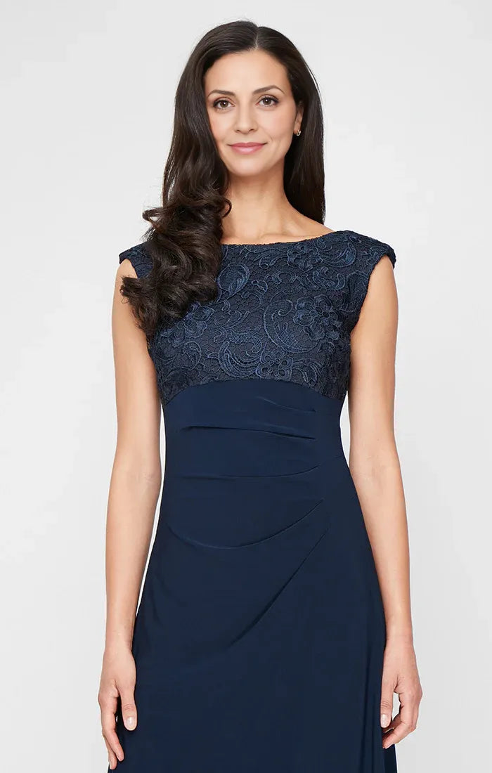 Modern Sheath Scoop Neck Cap Sleeve Satin Floor-Length Mother of the Bride Dress