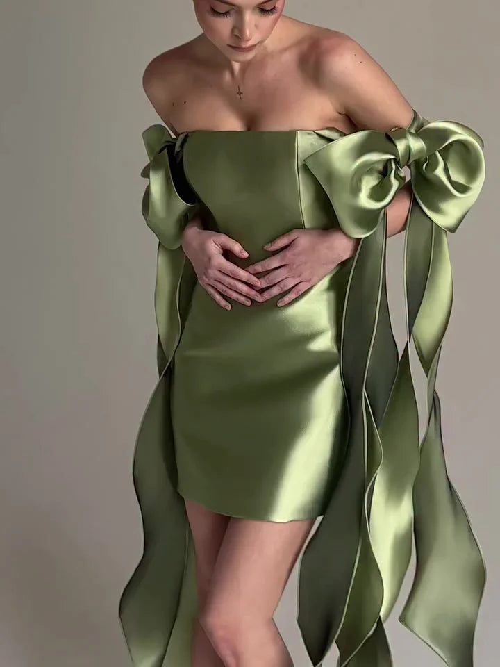 Modern Sheath Strapless Sleeveless Satin Short-Mini Prom Dress