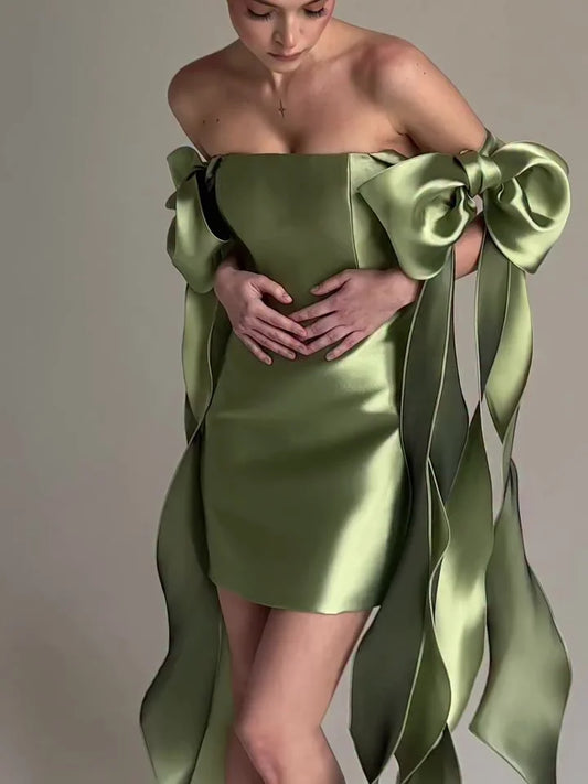 Modern Sheath Strapless Sleeveless Satin Short-Mini Prom Dress