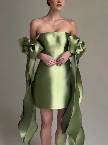 Modern Sheath Strapless Sleeveless Satin Short-Mini Prom Dress