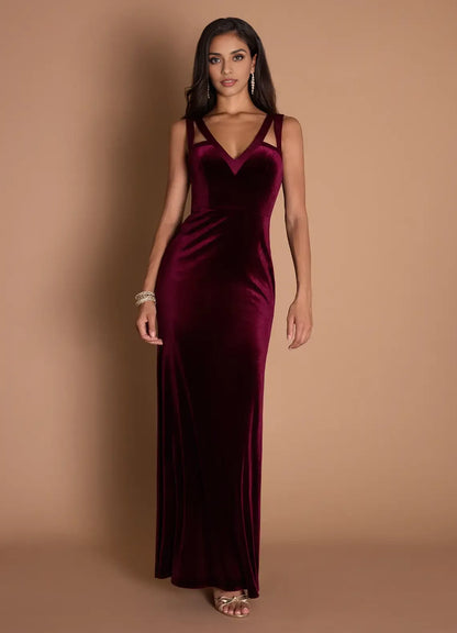 Modern Sheath V Neck Sleeveless Backless Floor-Length Evening Dress