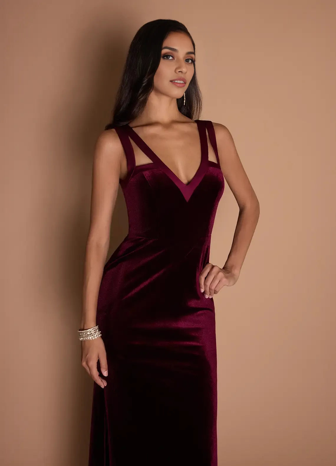 Modern Sheath V Neck Sleeveless Backless Floor-Length Evening Dress