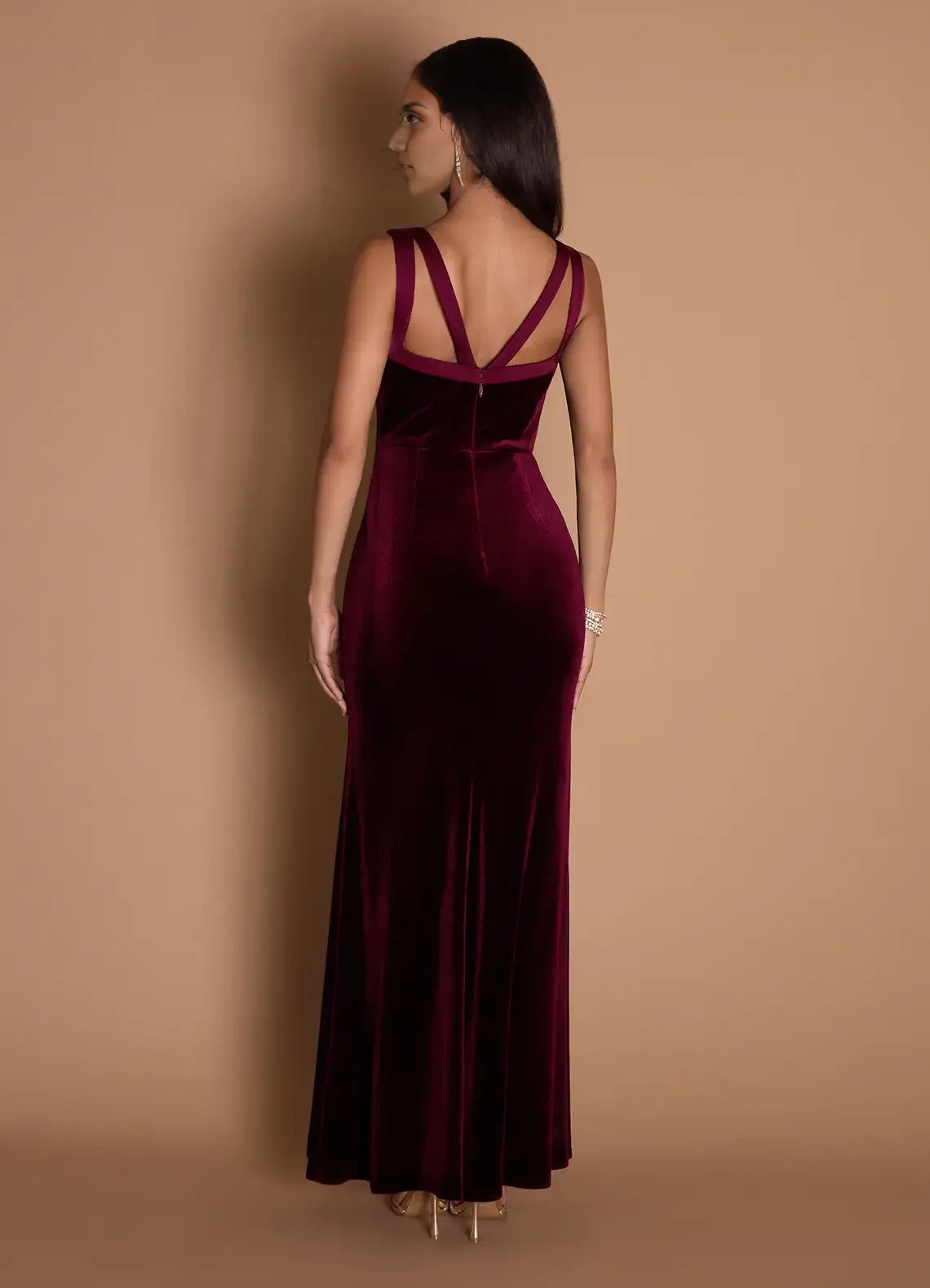 Modern Sheath V Neck Sleeveless Backless Floor-Length Evening Dress