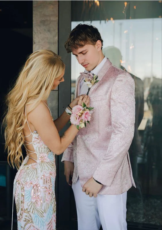 Modest Sheath Straps Sequin Slit Lace Up Backless Prom Dresses