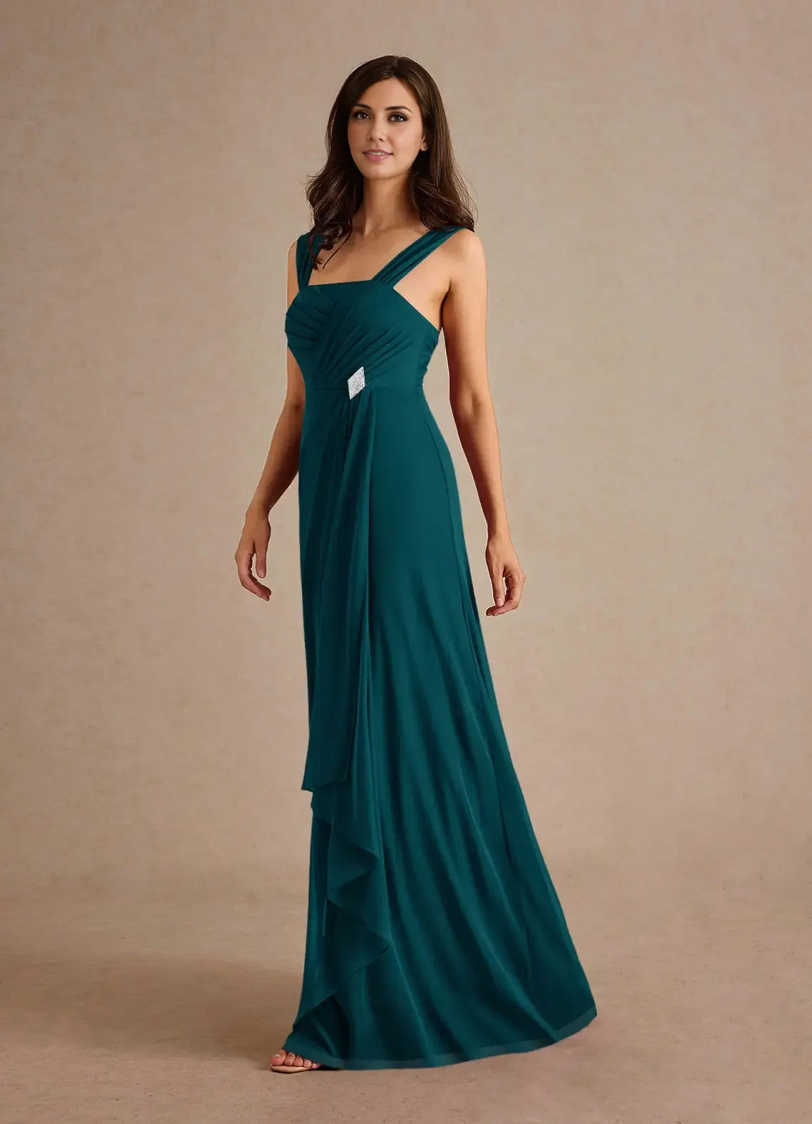 Modestly A-Line Square-Neck Sleeveless Back Zip Floor-Length Mother of the Bride Dress