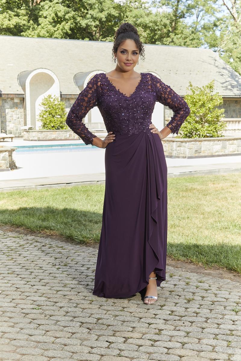 Mom Of The Bride Dressbride Mother Dress Bodice V Neck Sheer Long Sleeves With Side Ruffle Mother Of The Bride / Stores With Prom Dresses