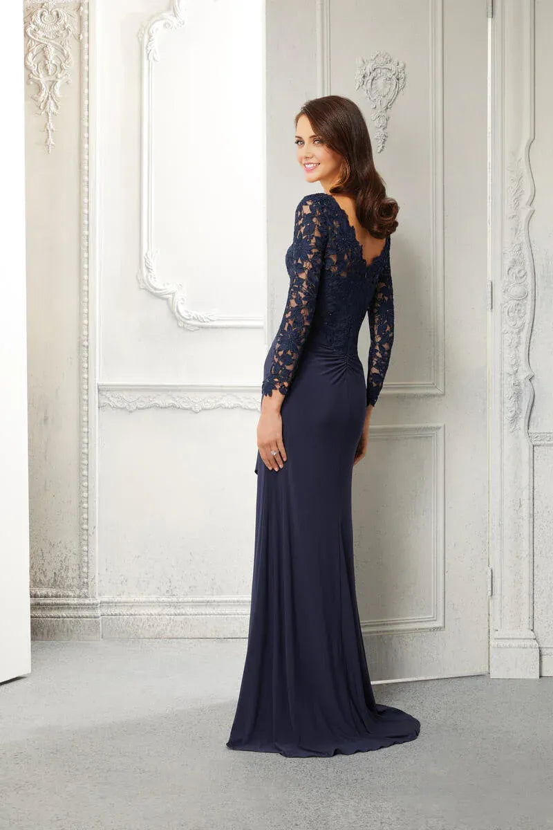 Mom Of The Bride Dressbride Mother Dress Bodice V Neck Sheer Long Sleeves With Side Ruffle Mother Of The Bride / Stores With Prom Dresses