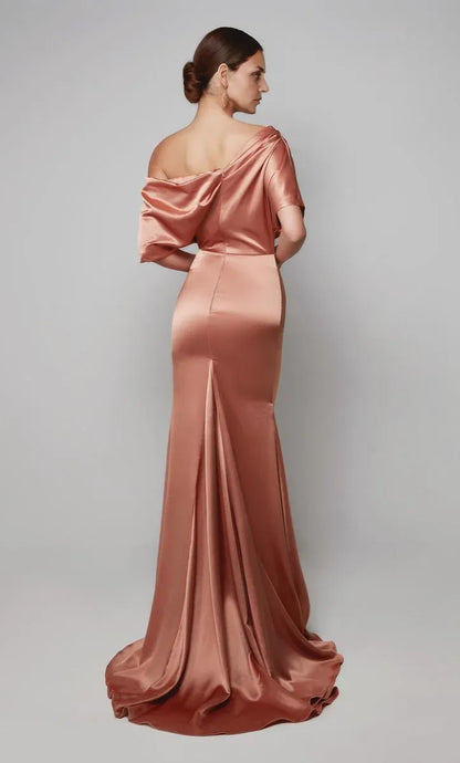 Mom Of The Bride Dressbride Mother Dress Off Shoulder Sleeveless Unique Pleated One-shoulder Neck With Sweep Train Mother Of The Bride / Stores With Prom Dresses