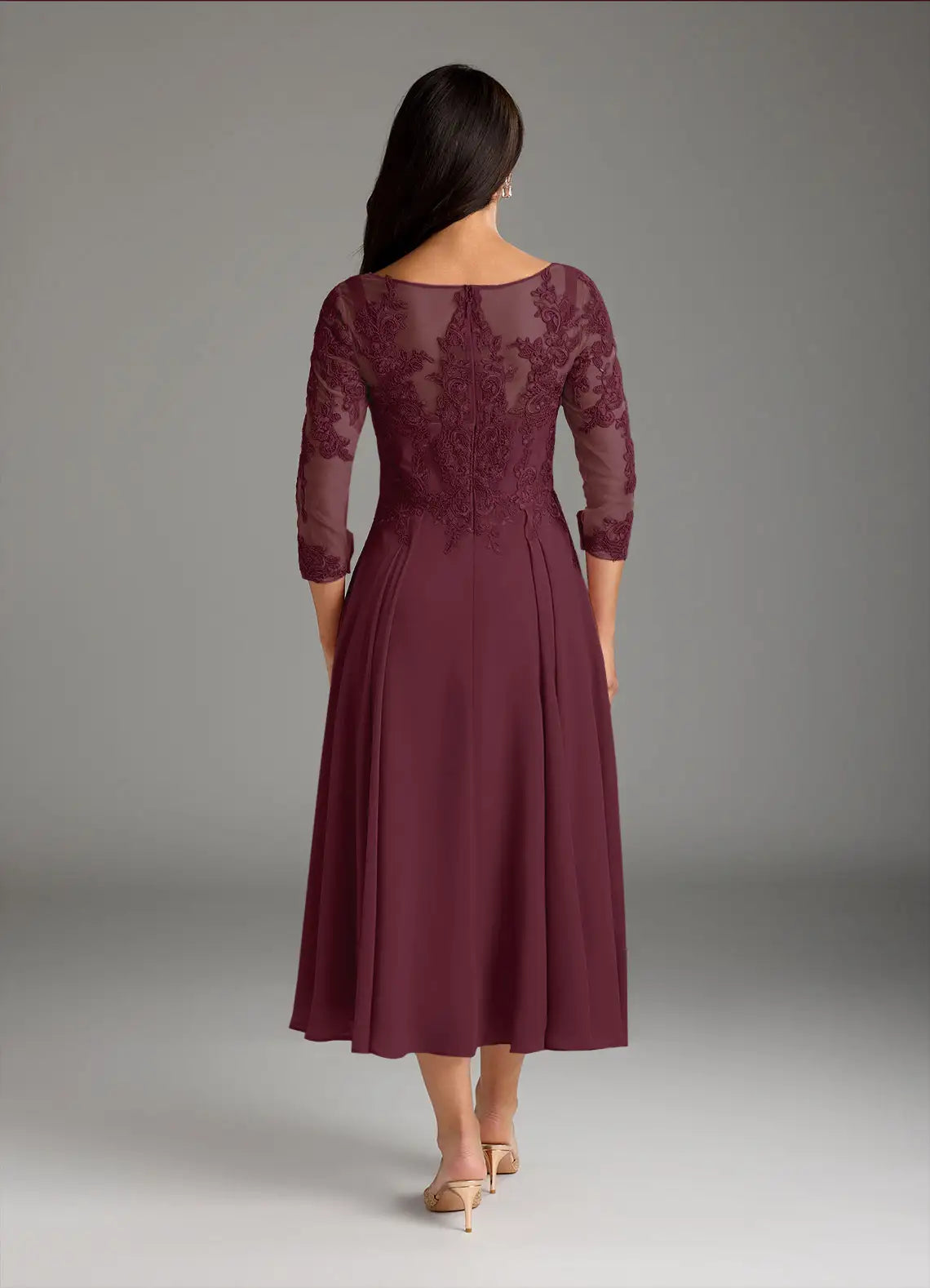 Dress Scoop Neck Lace Chiffon A-Line Mother Of The Bride Evening Dress Fashion Three-Quarter Sleeve Plus Size Mother Of The Groom Dresses