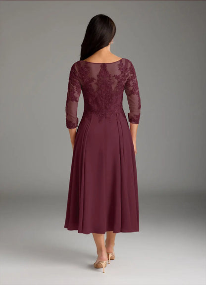 Dress Scoop Neck Lace Chiffon A-Line Mother Of The Bride Evening Dress Fashion Three-Quarter Sleeve Plus Size Mother Of The Groom Dresses