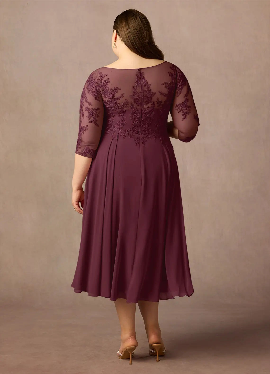 Dress Scoop Neck Lace Chiffon A-Line Mother Of The Bride Evening Dress Fashion Three-Quarter Sleeve Plus Size Mother Of The Groom Dresses