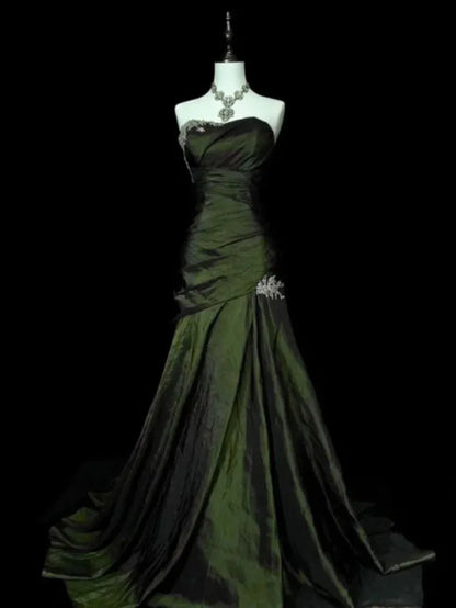 Mysterious Mermaid Strapless Sleeveless Lace-Up Back Floor-Length Gothic Evening Dress