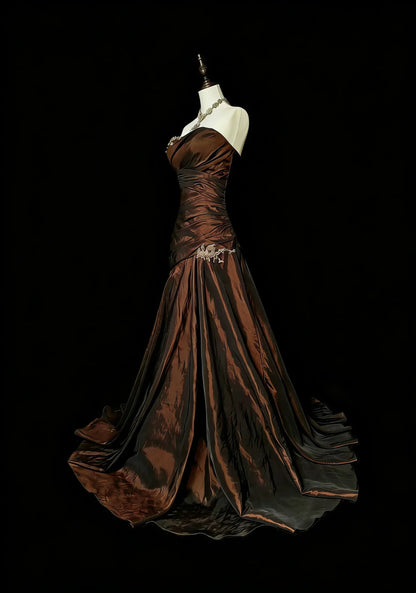 Mysterious Mermaid Strapless Sleeveless Lace-Up Back Floor-Length Gothic Evening Dress