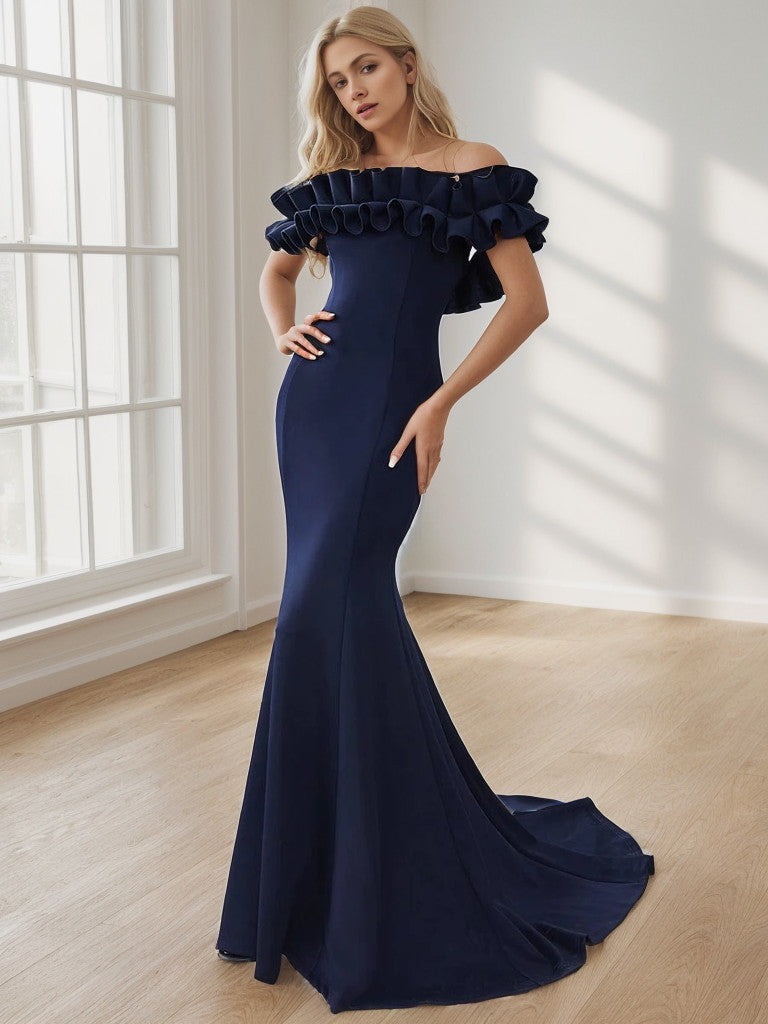 Off the Shoulder A Line Mermaid Maxi Evening Gown