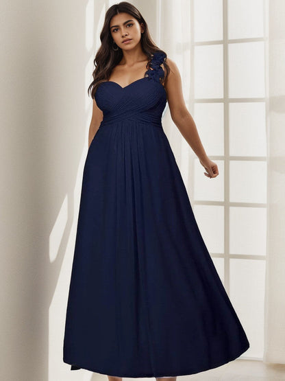 Plus Size One Shoulder Long Chiffon Bridesmaid Dress
