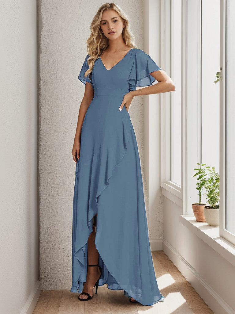 Charming Chiffon Bridesmaid Dress with Lotus Leaf Hemline