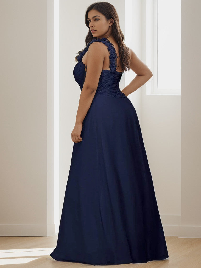 Plus Size One Shoulder Long Chiffon Bridesmaid Dress