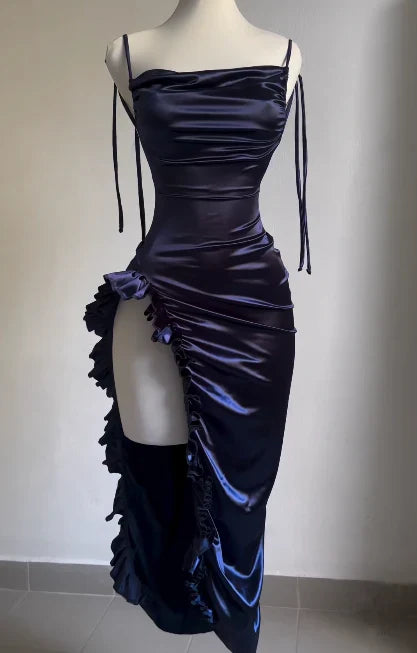 Dress Prom Dress Stores Navy Blue Open Back Ruffles Midi Length Party Dress Dresses Formal