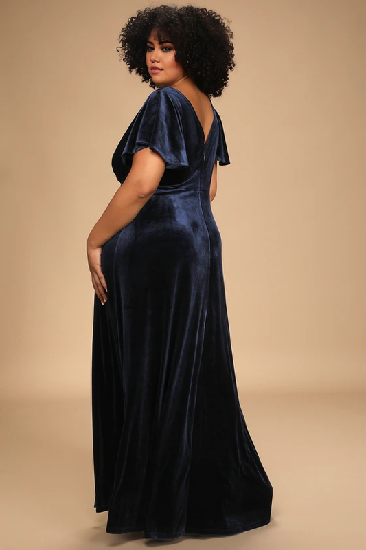 Formal Women's Dresses Absolutely Amazed Navy Blue Velvet Flutter Sleeve Maxi Dress In Prom Dress Shops