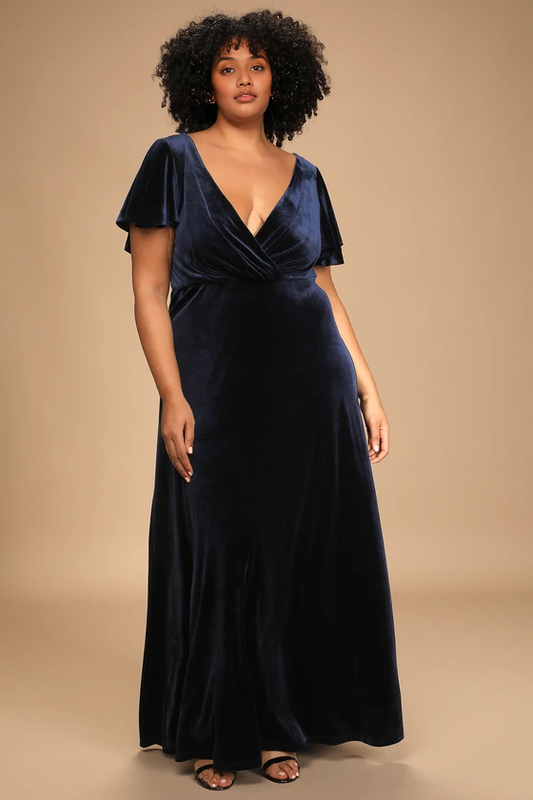 Formal Women's Dresses Absolutely Amazed Navy Blue Velvet Flutter Sleeve Maxi Dress In Prom Dress Shops