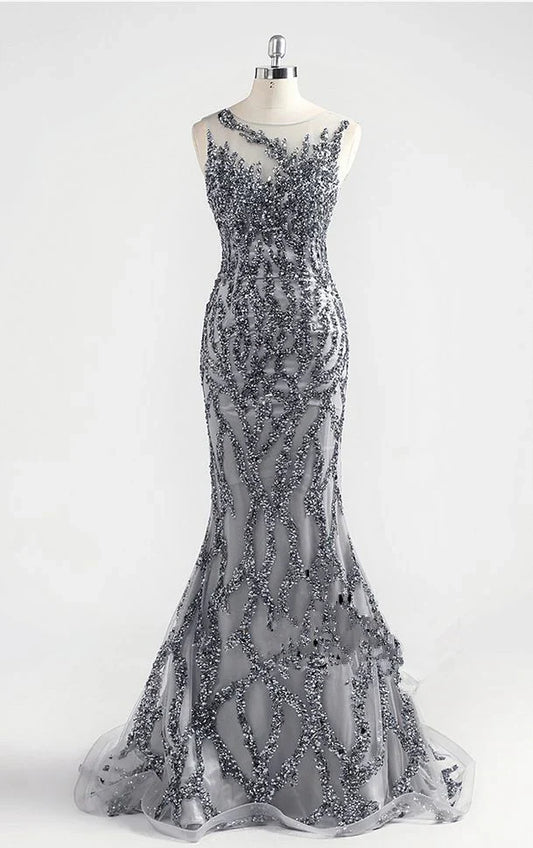 Dresses Formal Incredible Luxury Gray O Neck Sexy Mermaid Formal Evening Dress Stores With Prom Dresses