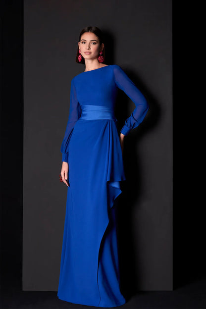 Prom Dresses Stores Bateau Neckline Dress with Mermaid Skirt Floor Length Long Sleeves Prom Dress Formal Women's Dresses