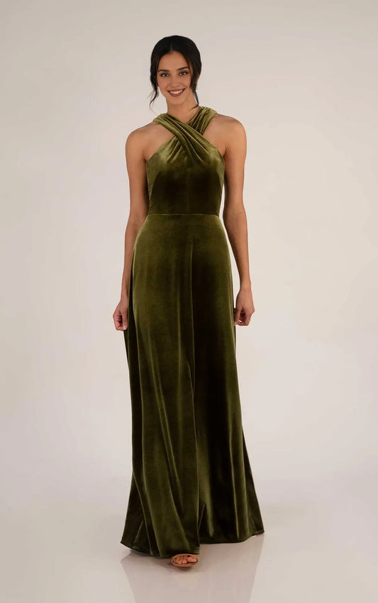Prom Shop Dresses Simple High Halter Neckline Sleeveless Bridesmaid Dress in Velvet Formal Women's Dresses