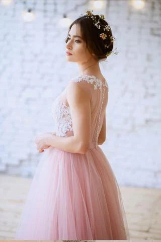Prom Dresses Stores New Arrival Pink Princess Tulle Floor-length Appliques Lace A Line Long Prom Dresses Formal Women's Dresses