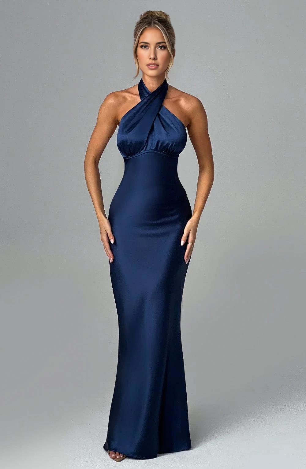 New Backless Maxi Dress Fashion Sleeveless Burgundy High Cross Over Neck Low Back Prom Dresses