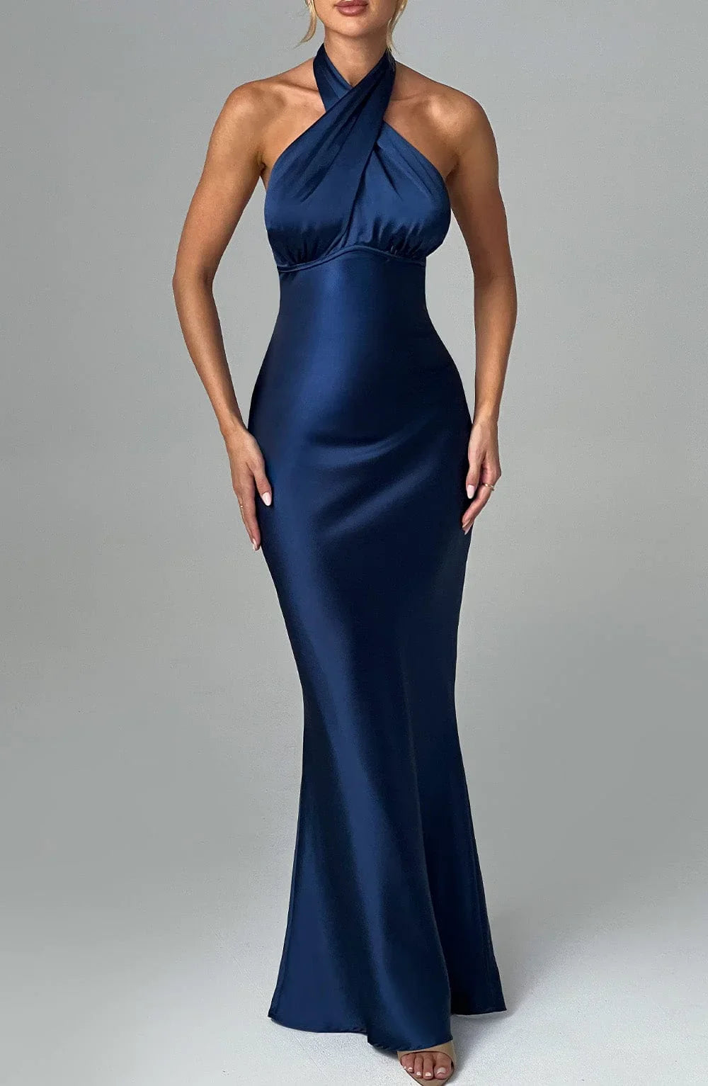 New Backless Maxi Dress Fashion Sleeveless Burgundy High Cross Over Neck Low Back Prom Dresses
