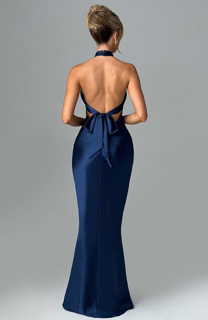 New Backless Maxi Dress Fashion Sleeveless Burgundy High Cross Over Neck Low Back Prom Dresses
