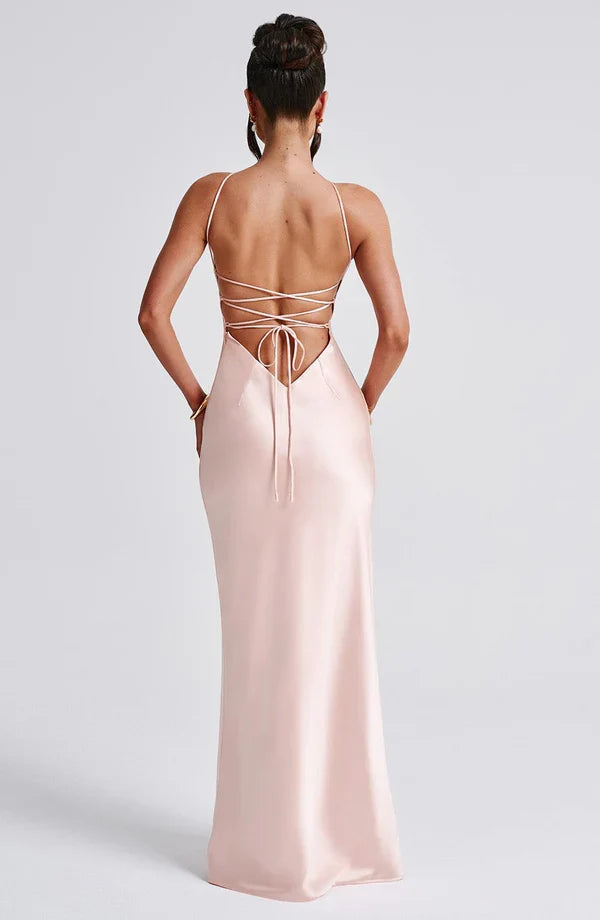 New Package Hip Temperament Sexy Slim Narrow Neck Low V-Shaped Open Back Prom Dress
