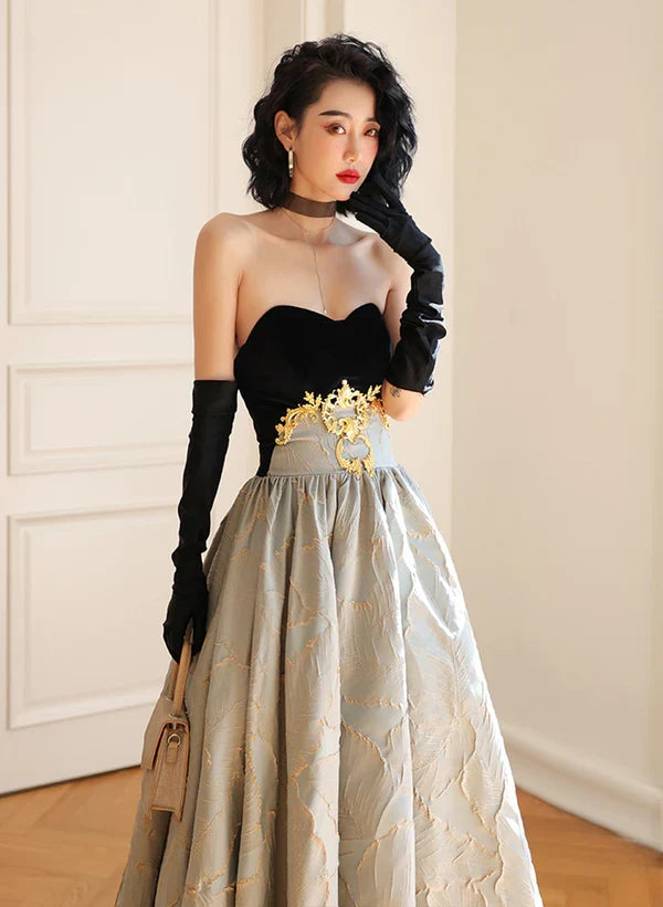 A-line Sweetheart Floral Satin Long Prom Dress