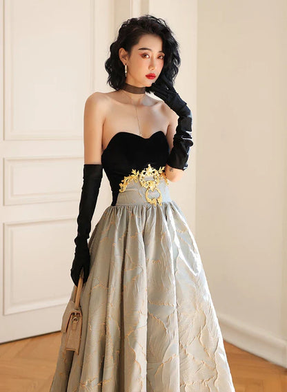 A-line Sweetheart Floral Satin Long Prom Dress