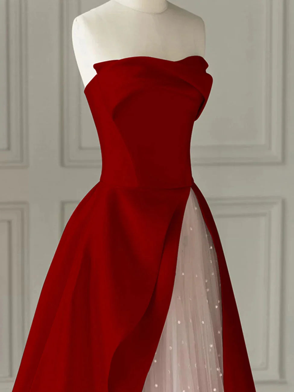 Aline Burgundy Satin Long Prom Dress