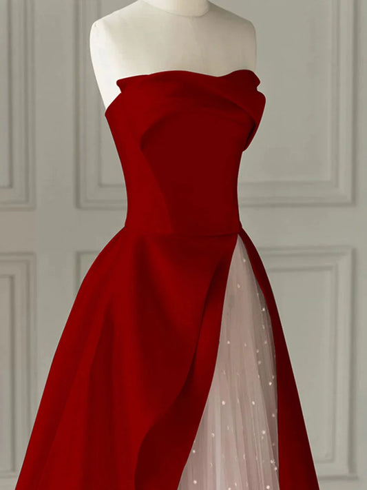 Aline Burgundy Satin Long Prom Dress