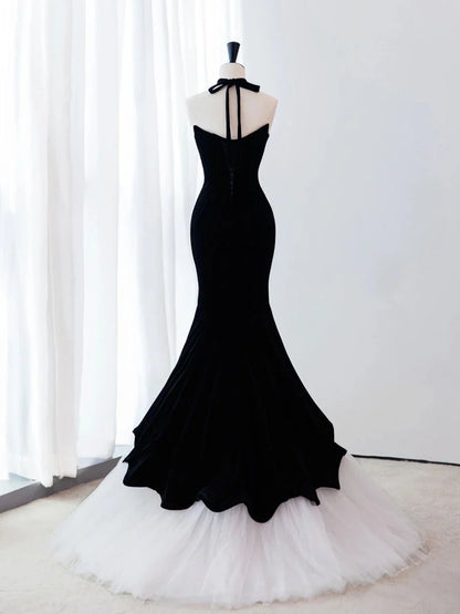 Mermaid Velvet Black Long Prom Dress