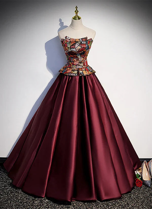 Elegant Burgundy Satin Off Shoulder Evening Prom Dress