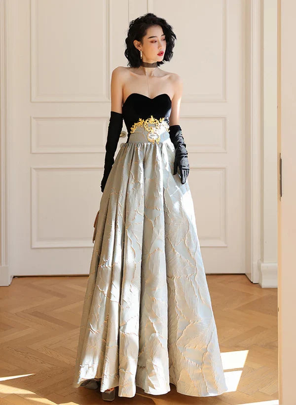 A-line Sweetheart Floral Satin Long Prom Dress